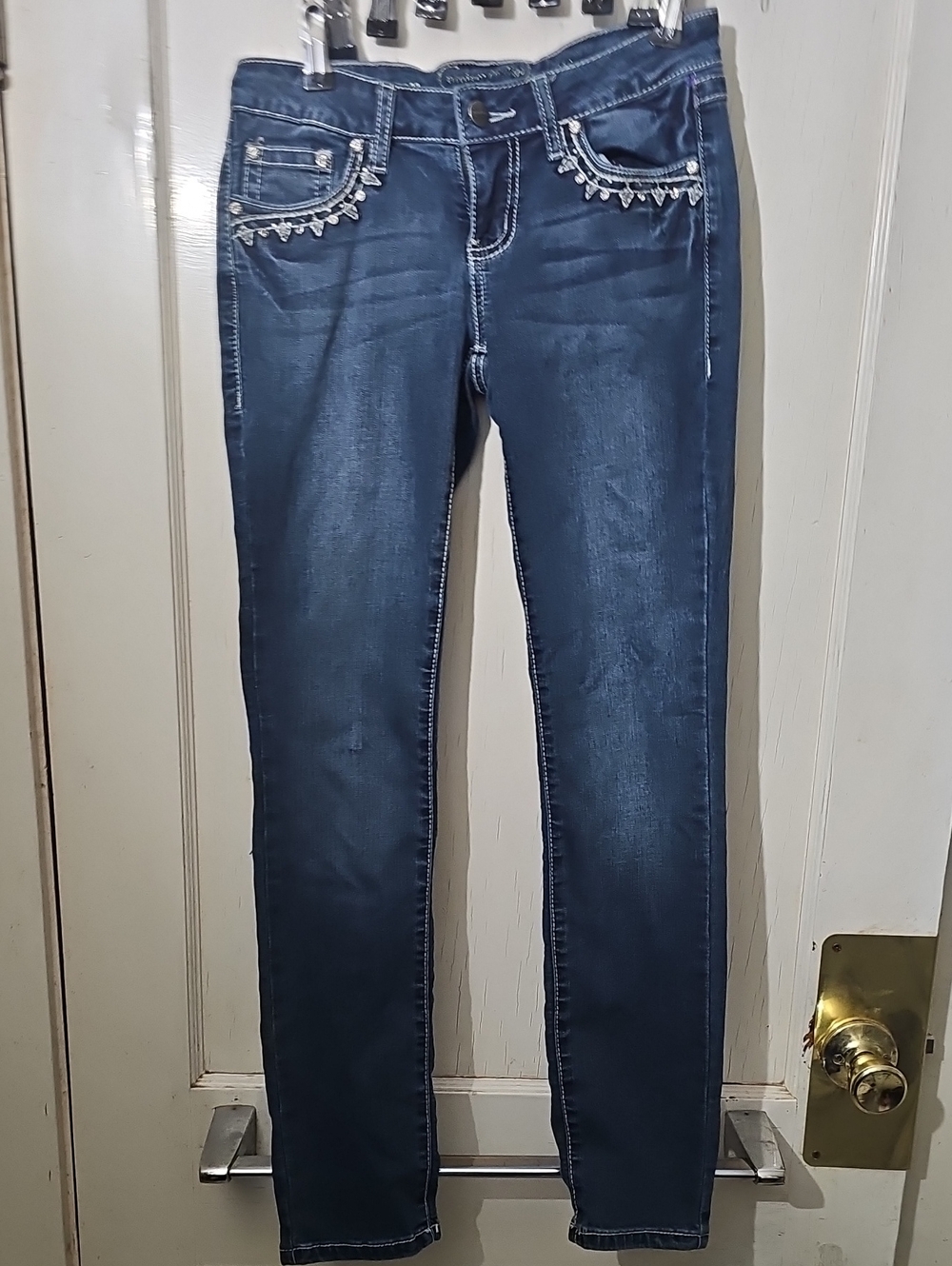 Dark Blue Women’s Jeans with Embellished Pockets